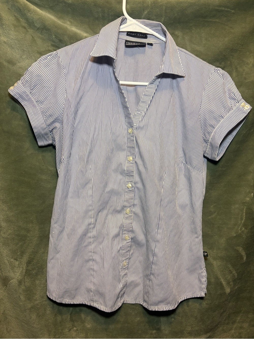 Corporate Class by Westside blue & white striped button-up shirt